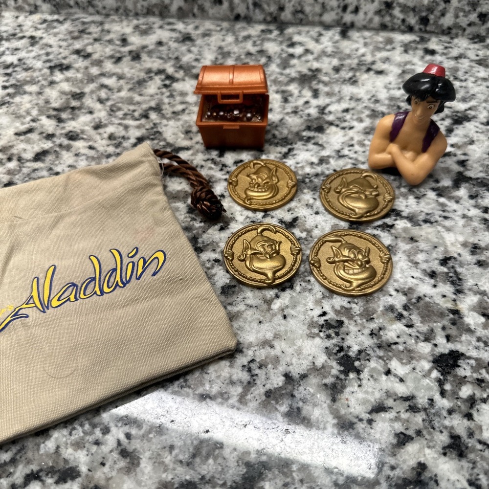 Vtg‎ Disney Aladdin 1992 Mattel Raja Apu Genie Bag with (4) coins -Chest